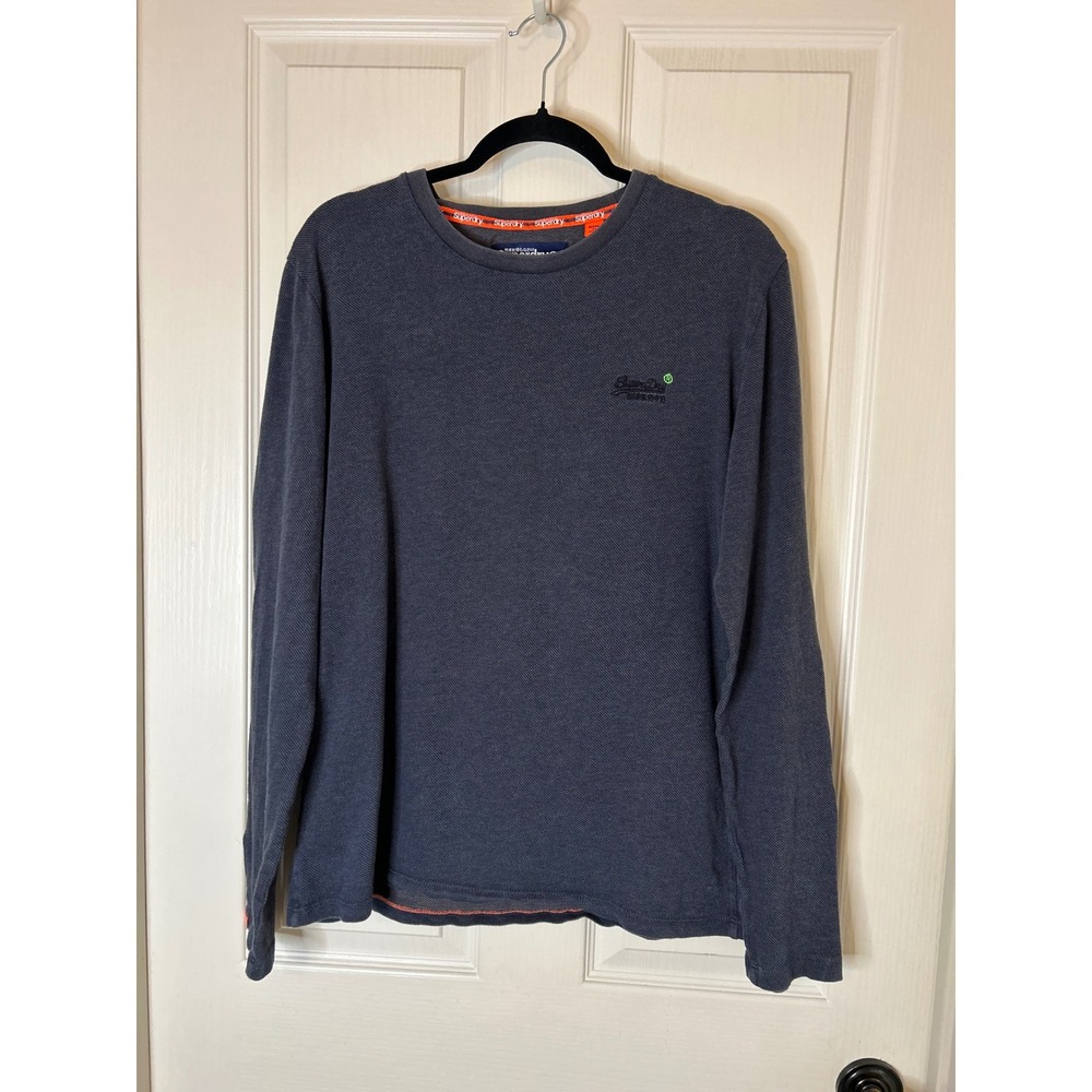 Superdry Mens Orange Label Long Sleeve Slub Knit Textured Shirt Navy Medium
